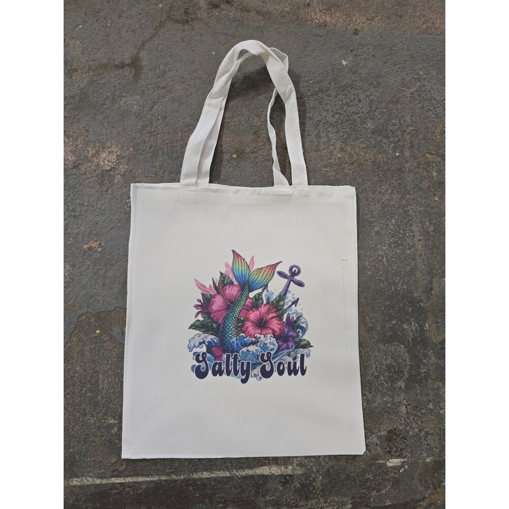 Salty Soul Colorful Mermaid Tote Bag Canvas Womens